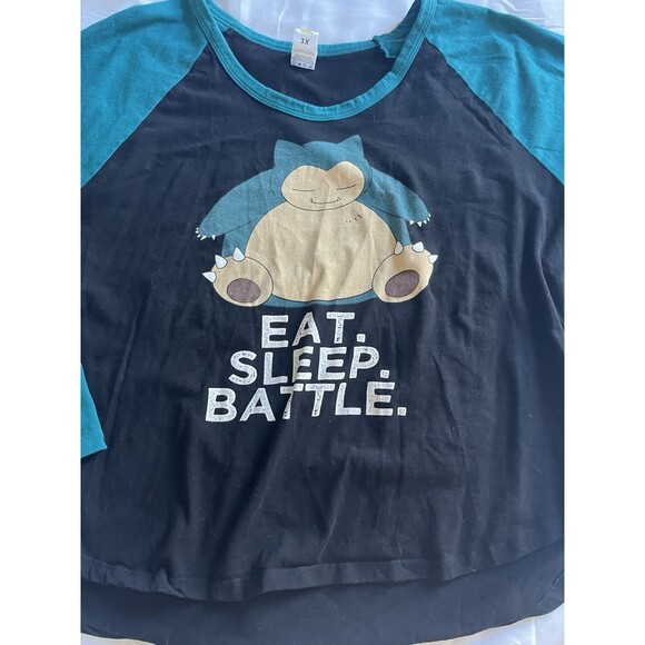 Pokémon Snorlax Baseball Tee Size 3x Sleep Shirt Casual Top - Picture 3 of 6